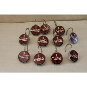 Vintage Coca-Cola Bottle Cap Shower Curtain Hooks Rings Set of 11